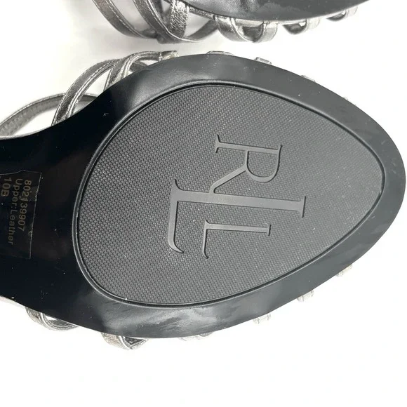 Lauren Ralph Lauren leather upper silver strappy Sling back sandals sz 10B - Picture 9 of 10